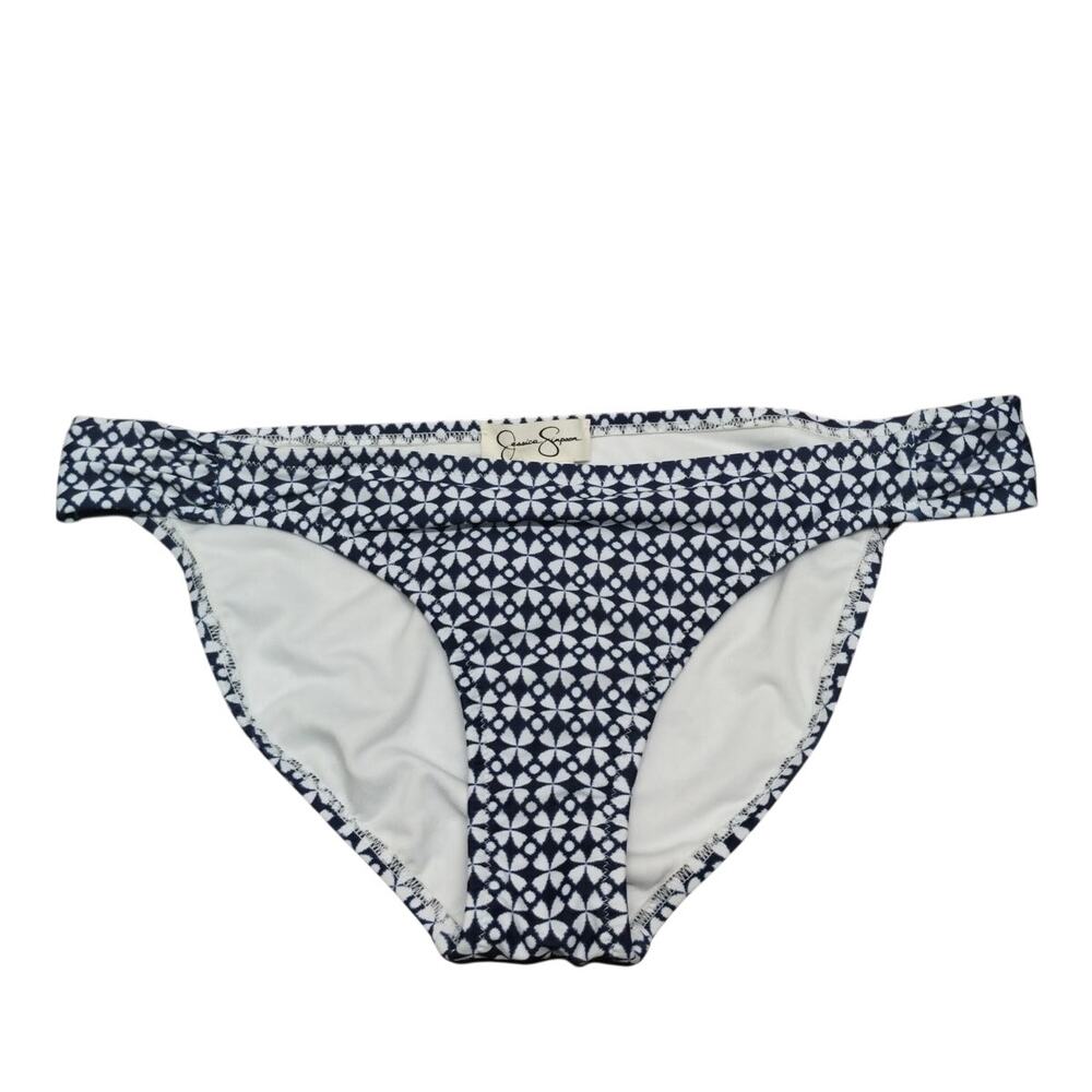 Jessica Simpson NWT Size Large Navy Blue White Tiled Geo Swimwear Bikini Bottom